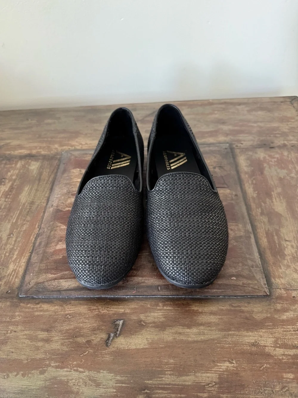 Aerosoles black raffia flats round toe slip on‎ shoes loafers women’s size 8